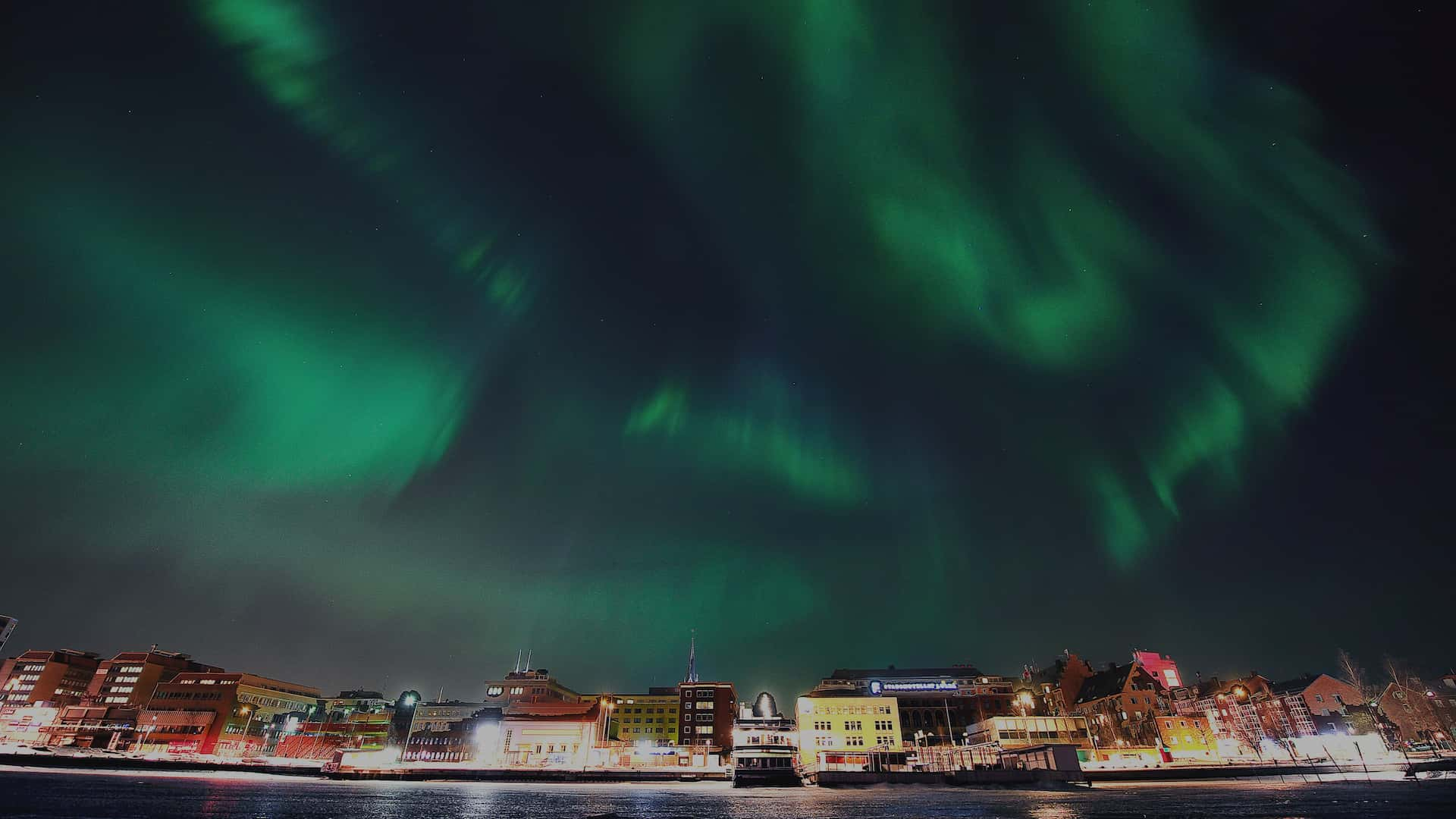 Luleå northern docks with northern lights